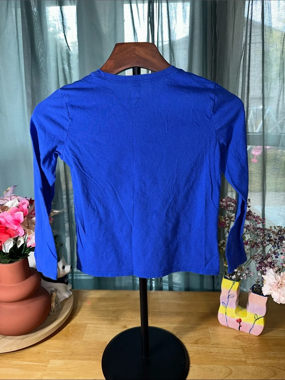 Girls' Blue Long-Sleeve Smile Heart Graphic Tee